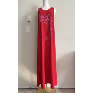 Tropical Cute Y2K Baddie Hawaiian Dress 90s 2000s Red Pink Beaded Beach Sz Large